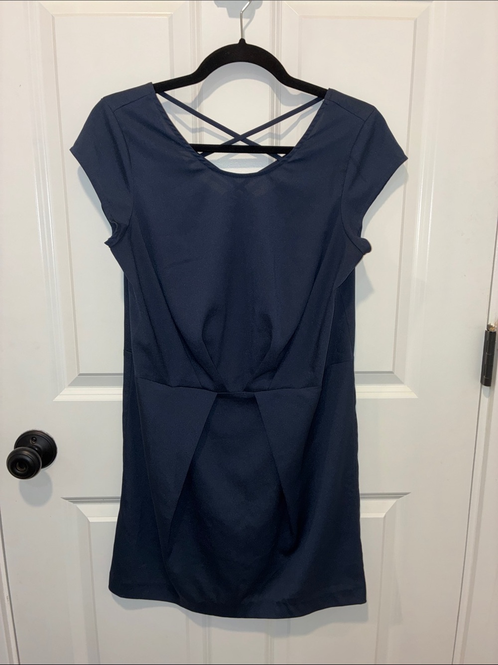 Silence + Noise Navy Gathered Front Crisscross Back Mini Dress Light Weight M